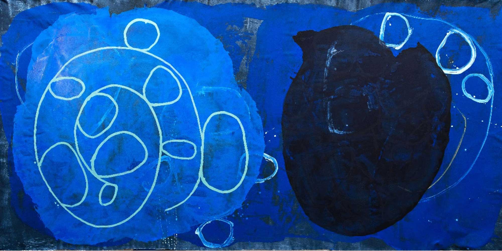Stepping Stones Perhaps 16 002, Acrylic and latex on unstretched canvas, 81 1/2 x 153 1/2"