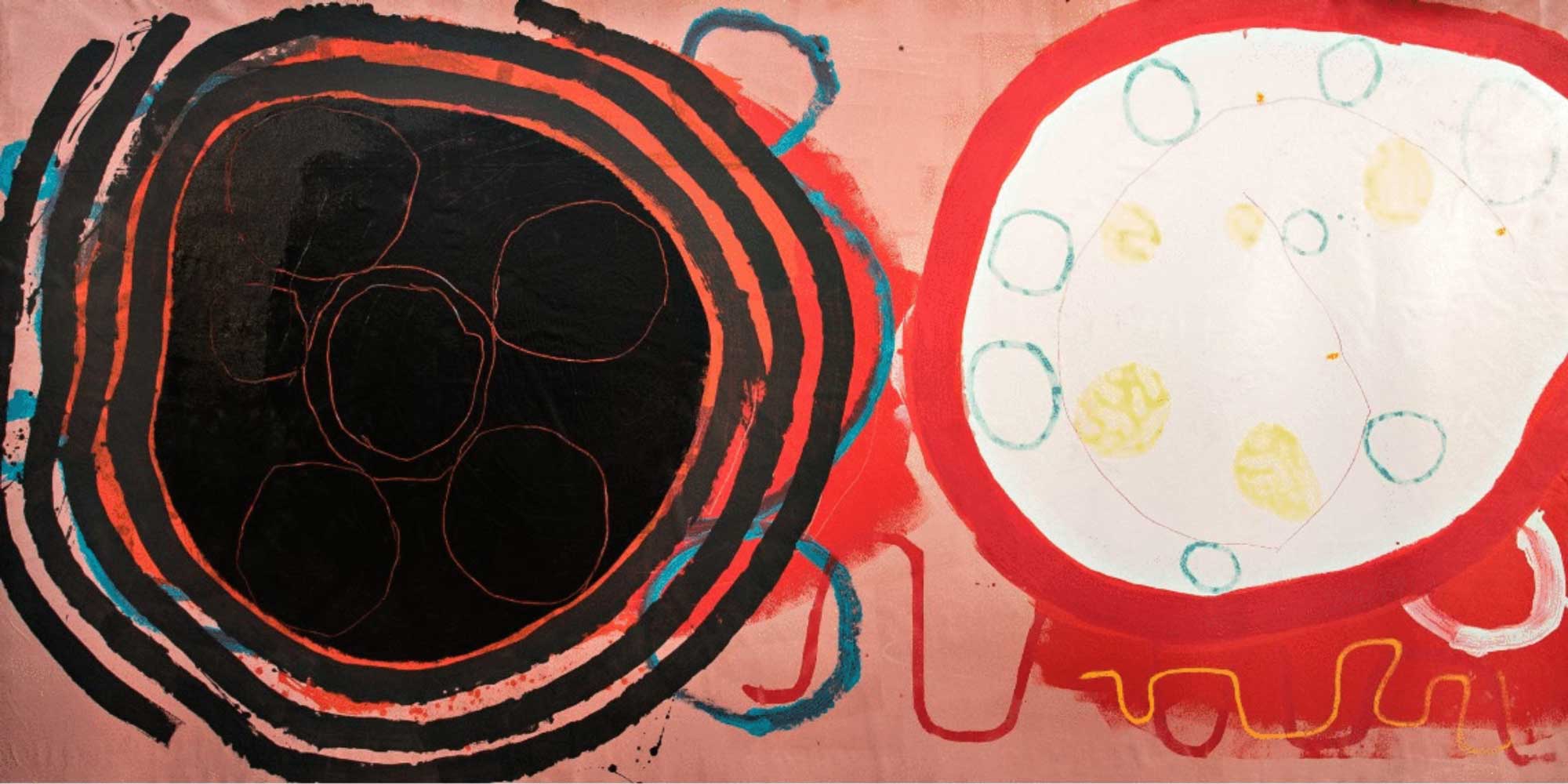 Stepping Stones Perhaps 16 024, Acrylic and latex on unstretched canvas, 81 1/2 x 153 1/2"