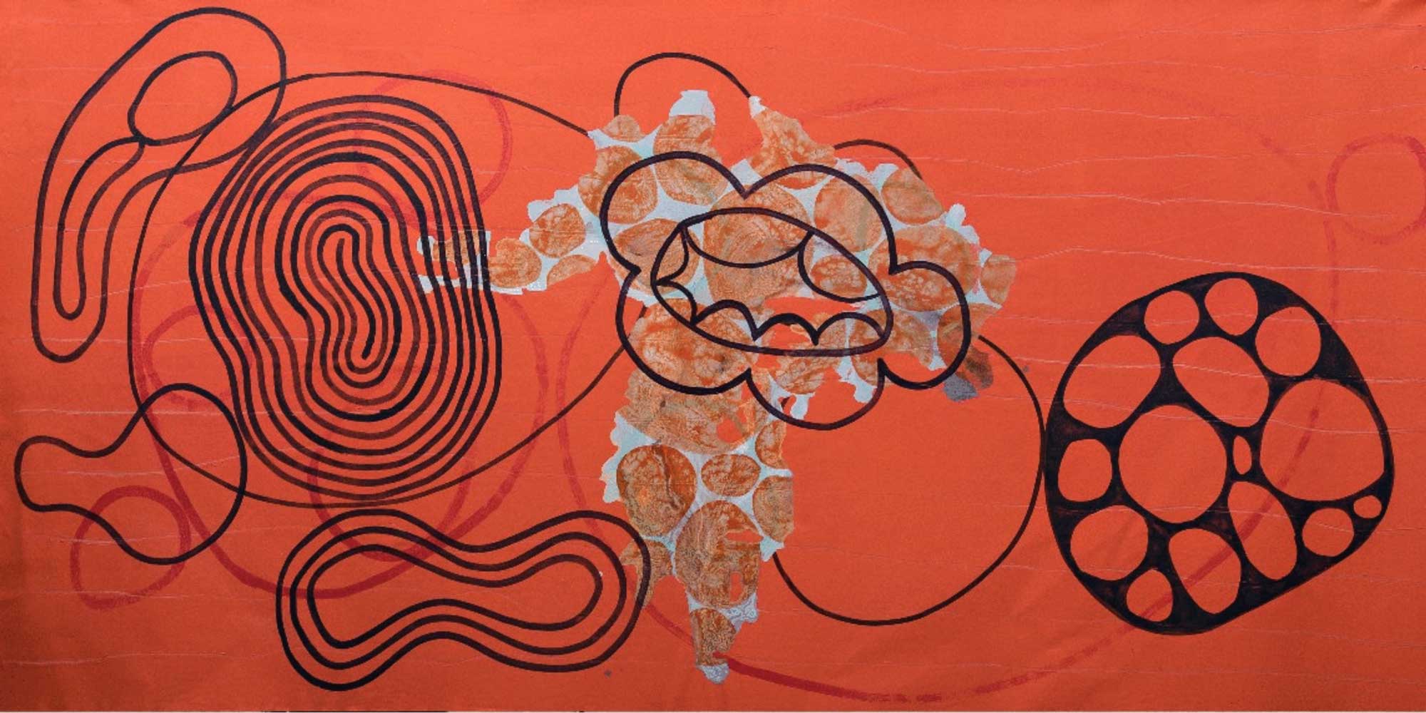 Stepping Stones Perhaps 16 060, Acrylic and latex on unstretched canvas, 81 1/2 x 153 1/2"