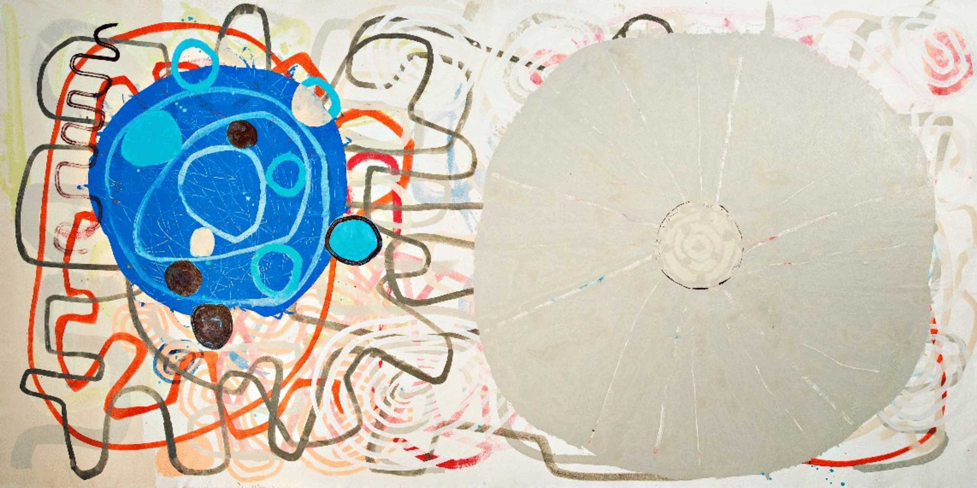 Stepping Stones Perhaps 16 078, Acrylic and latex on unstretched canvas, 81 1/2" x 153 1/2"