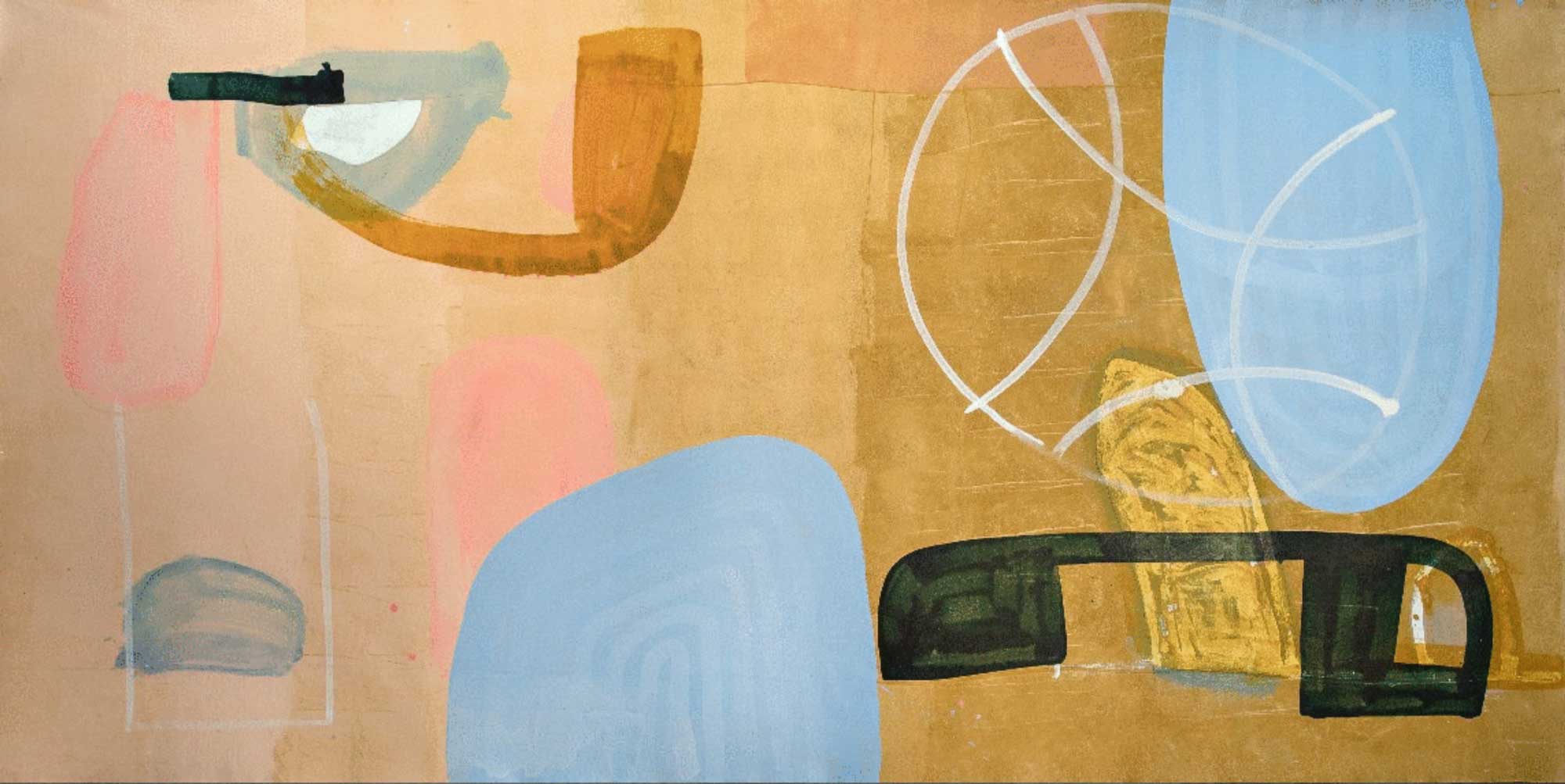 Stepping Stones Perhaps 19 09-2, Acrylic and latex on unstretched canvas, 81 1/2 x 153 1/2"