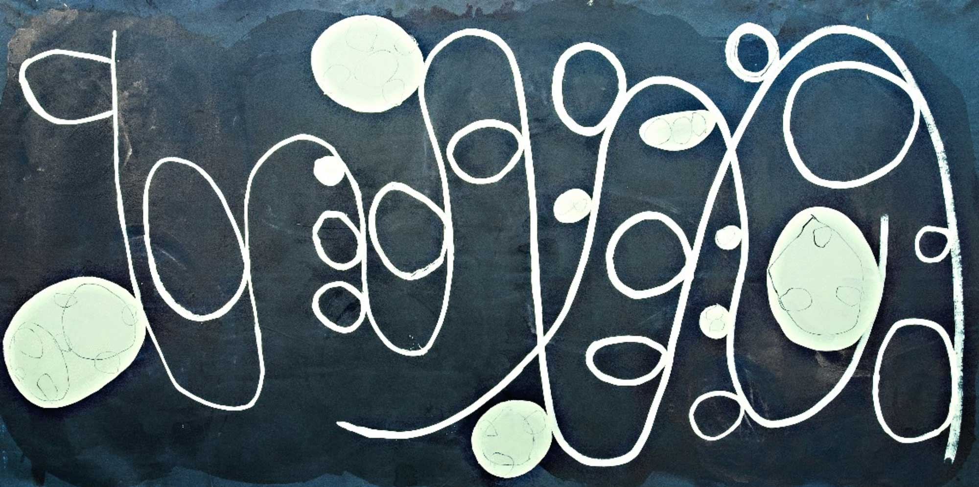 Stepping Stones Perhaps 16 095, Acrylic and latex on unstretched canvas, 81 1/2 x 153 1/2"