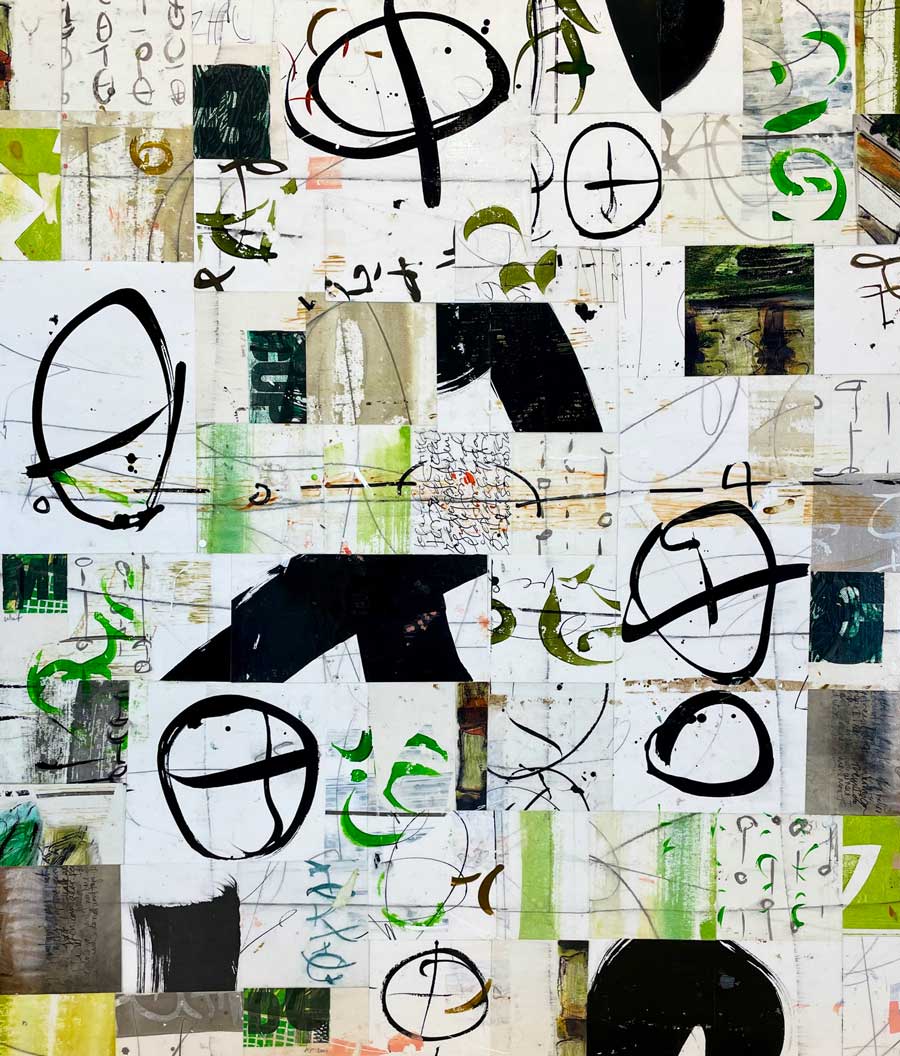 Three Steps Around the Maypole, Mixed media on panel, 42 x 36 inches