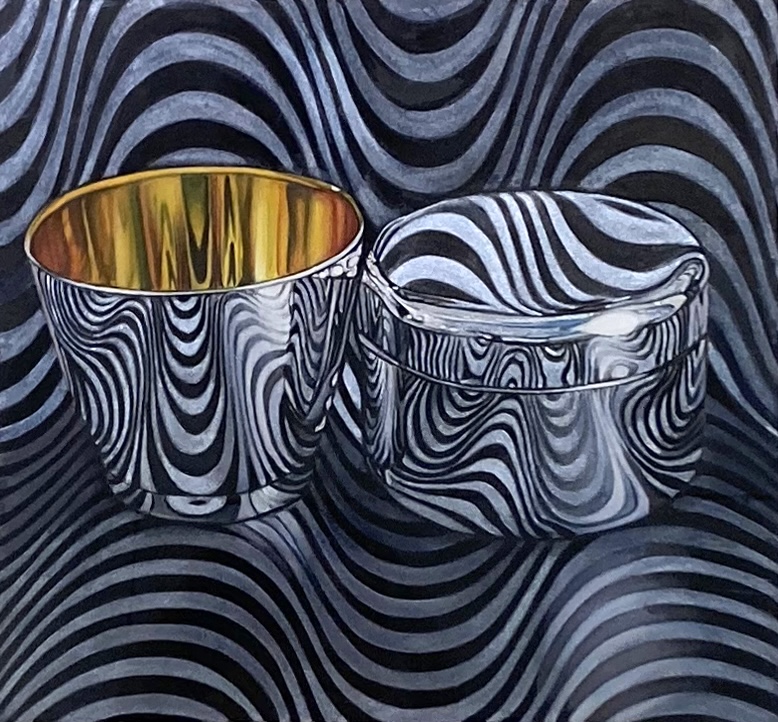 Wave Cups, Gouache on watercolor paper, 10.5 x 9.75 inches image, 19 x 20 inches framed SOLD